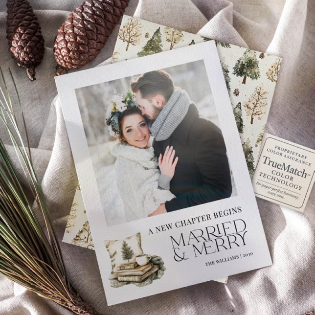 A New Chapter Married & Merry Cosy Neutral Photo Holiday Card (Creator Uploaded)