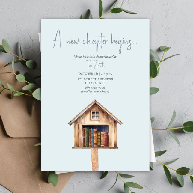 A New Chapter Mini Library Books Baby Shower Blue Invitation (Creator Uploaded)