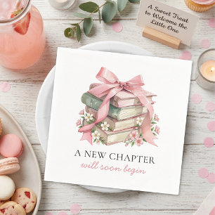A New Chapter Pink Bow Books Baby Shower Napkin