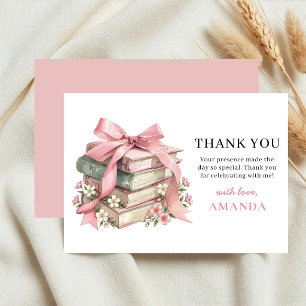 A New Chapter Pink Bow Floral Books Baby Shower Thank You Card