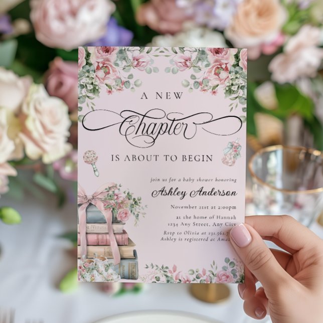A New Chapter Pink Floral Baby Shower Invitation (Creator Uploaded)
