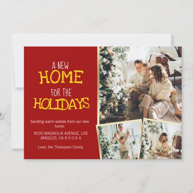 A New Home For Holidays Red Photo Moving Holiday Card (Front)