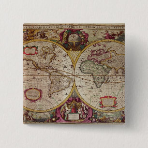 A New Land and Water Map of the Entire Earth 15 Cm Square Badge