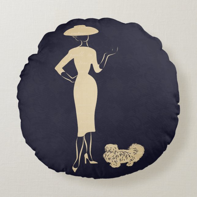 A New Look Vintage 1950s Fashion Round Cushion (Front)