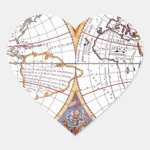 A New Map Of The Terraqueous Globe Heart Sticker