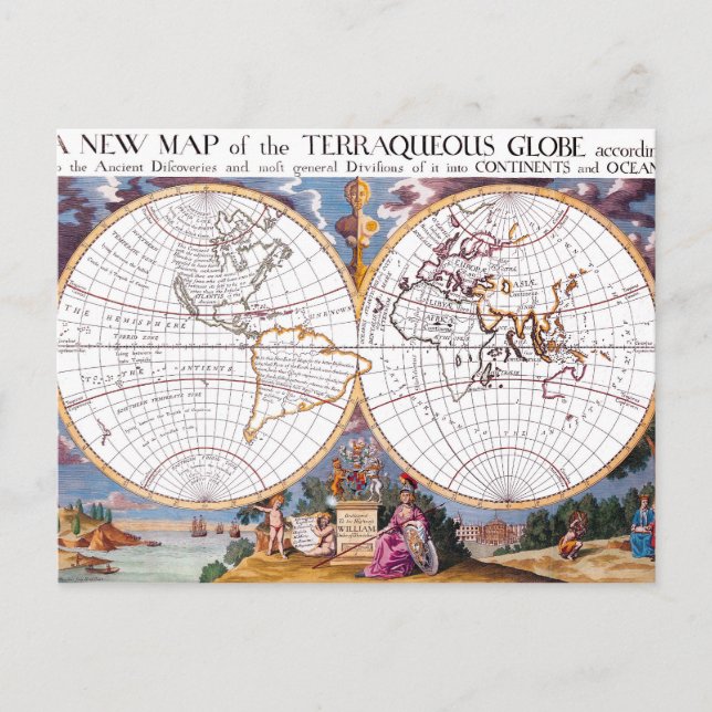 A New Map Of The Terraqueous Globe Postcard (Front)