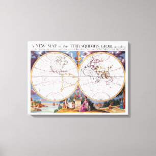 A New Map Of The Terraqueous Globe Wrapped Canvas