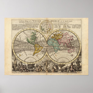 A new map of the whole world with trade winds poster