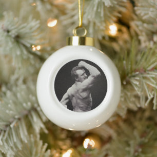A New Pose by StrongMen Eugen Sandow Bodybuilding Ceramic Ball Christmas Ornament