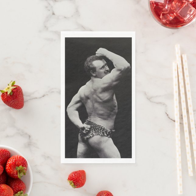 A New Pose by StrongMen Eugen Sandow Bodybuilding Napkin (Insitu)