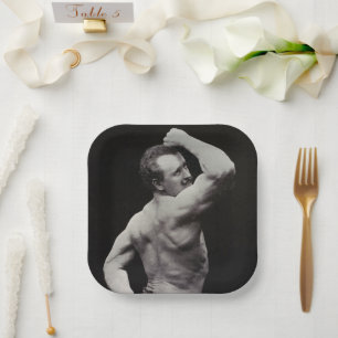 A New Pose by StrongMen Eugen Sandow Bodybuilding Paper Plate