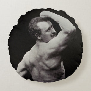 A New Pose by StrongMen Eugen Sandow Bodybuilding Round Cushion