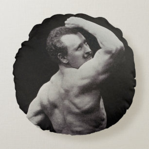 A New Pose by StrongMen Eugen Sandow Bodybuilding Round Cushion
