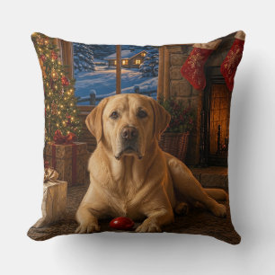 A New Red Ball , Labrador Retriever Holiday Throw Cushion