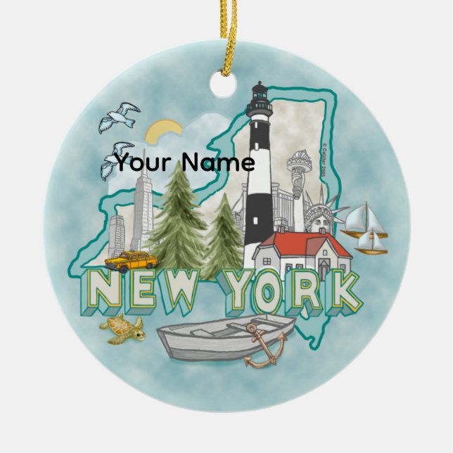 A New York Lighthouse Ceramic Tree Decoration (Front)
