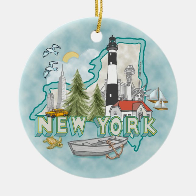 A New York Lighthouse Ceramic Tree Decoration (Front)