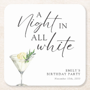A Night in all White Birthday Square Paper Coaster