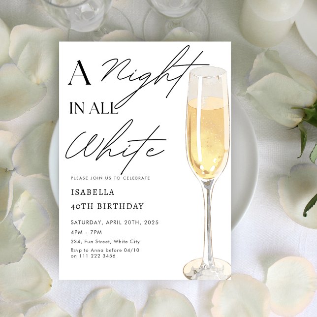 A Night in All White Party Champagne Birthday Invitation (A Night in All White Party Champagne Birthday Invitation)