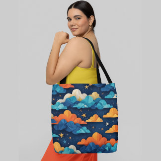A night sky with colourful abstract clouds tote bag