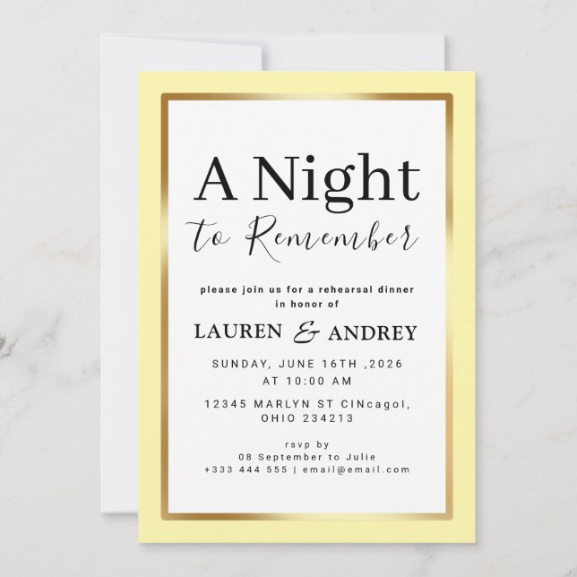 A Night to Remember Rehearsal Dinner Invitation (Front)