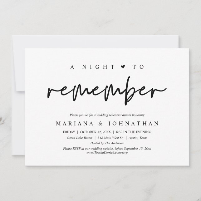 A Night To Remember, Wedding Rehearsal Dinner  Invitation (Front)