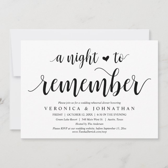 A Night To Remember, Wedding Rehearsal Dinner Invitation (Front)