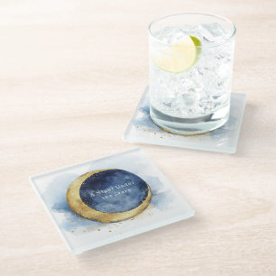 A Night Under Stars Celestial Blue Moon Glass Coaster