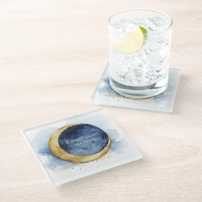 A Night Under Stars Celestial Blue Moon   Glass Coaster (Angled)