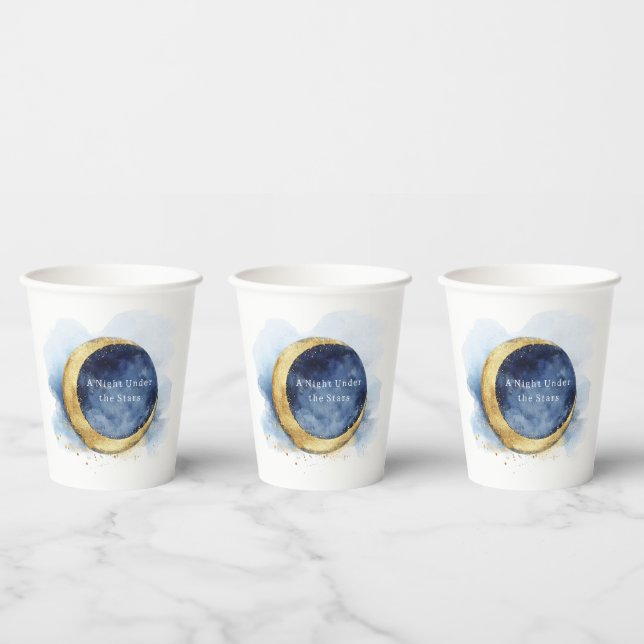 A Night Under Stars Celestial Blue Moon Wedding Paper Cups (Multi)