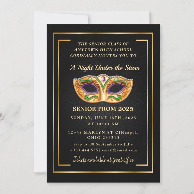 A Night Under the Stars Gold  Prom  Invitation (Front)