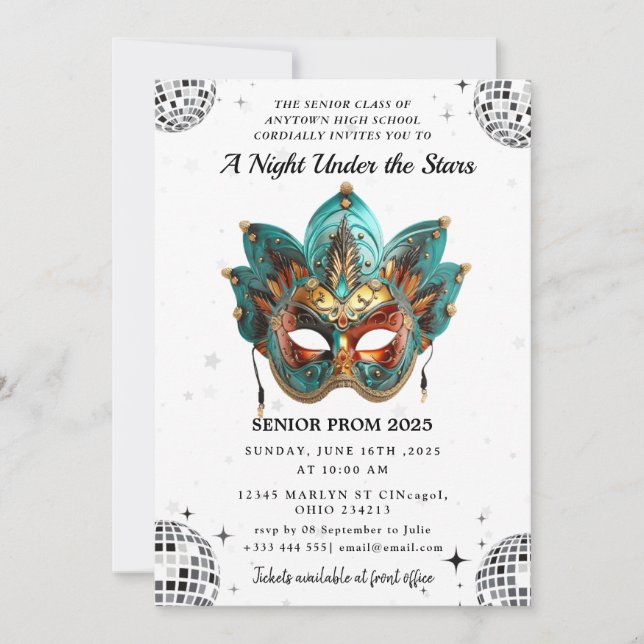 A Night Under the Stars Gold  Prom  Invitation (Front)