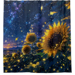A Night with The Sunflowers and Fireflies Shower Curtain