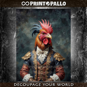 A noble victorian rooster with elegant dress tissue paper