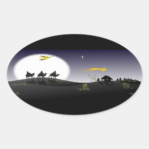 A Noite Santa e os Três Reis Magos Oval Sticker