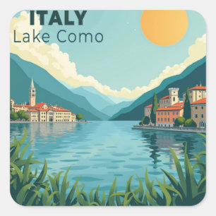A Nostalgic Classic Travel Poster – Italy Lake Com Square Sticker