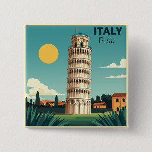 A Nostalgic Classic Travel Poster – Italy Pisa Tow 15 Cm Square Badge