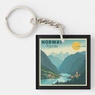 A Nostalgic Classic Travel Poster – Norway Fjords Key Ring