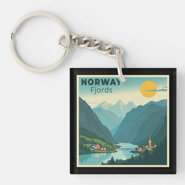 A Nostalgic Classic Travel Poster – Norway Fjords Key Ring (Front)