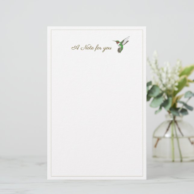 A Note For You Cheerful Hummingbird Stationery (Standing Front)