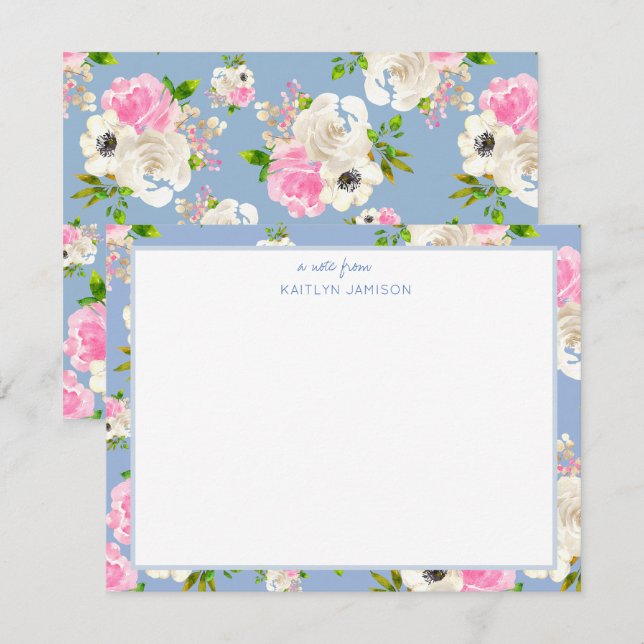 A Note From | Blue Rose Floral Note  Card (Front/Back)