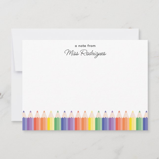 A Note From Colourful Rainbow Pencils Teacher Note Card (Front)