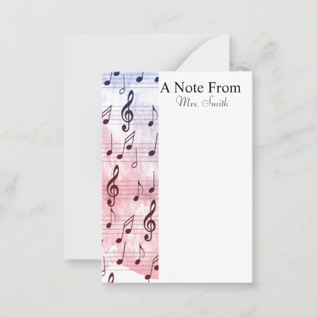 A Note From Colourful Watercolor Music Note Card (Front)