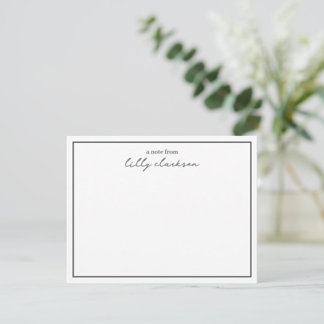 A Note From Monogram Script Border Black White Card (Standing Front)