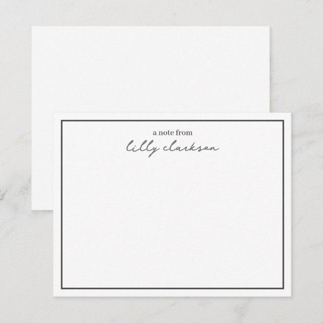 A Note From Monogram Script Border Black White Card (Front/Back)