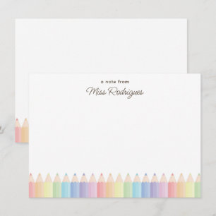 A Note From Pastel Rainbow Pencils Teacher Note Card