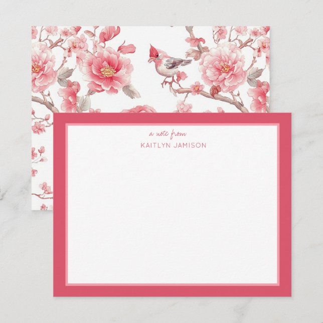 A Note From | Pink Chinoiserie Floral Note  Card (Front/Back)