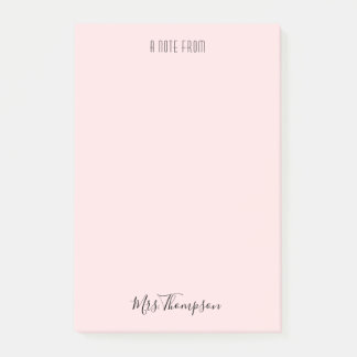 A Note From Teacher Blush Pink Name Post It Notes
