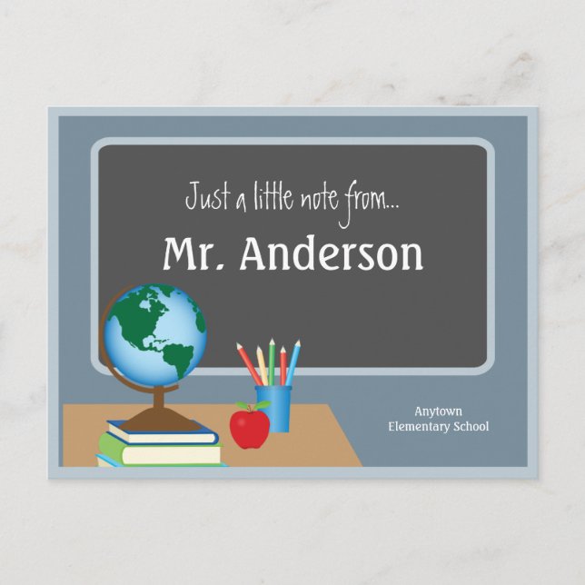 A Note From Teacher Chalkboard Globe Postcard (Front)