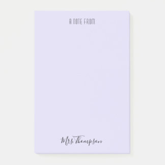 A Note From Teacher Purple Name Post It Notes