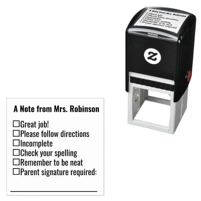 A Note from Teacher's Name Checkboxes & Messages Self-inking Stamp (In Situ)